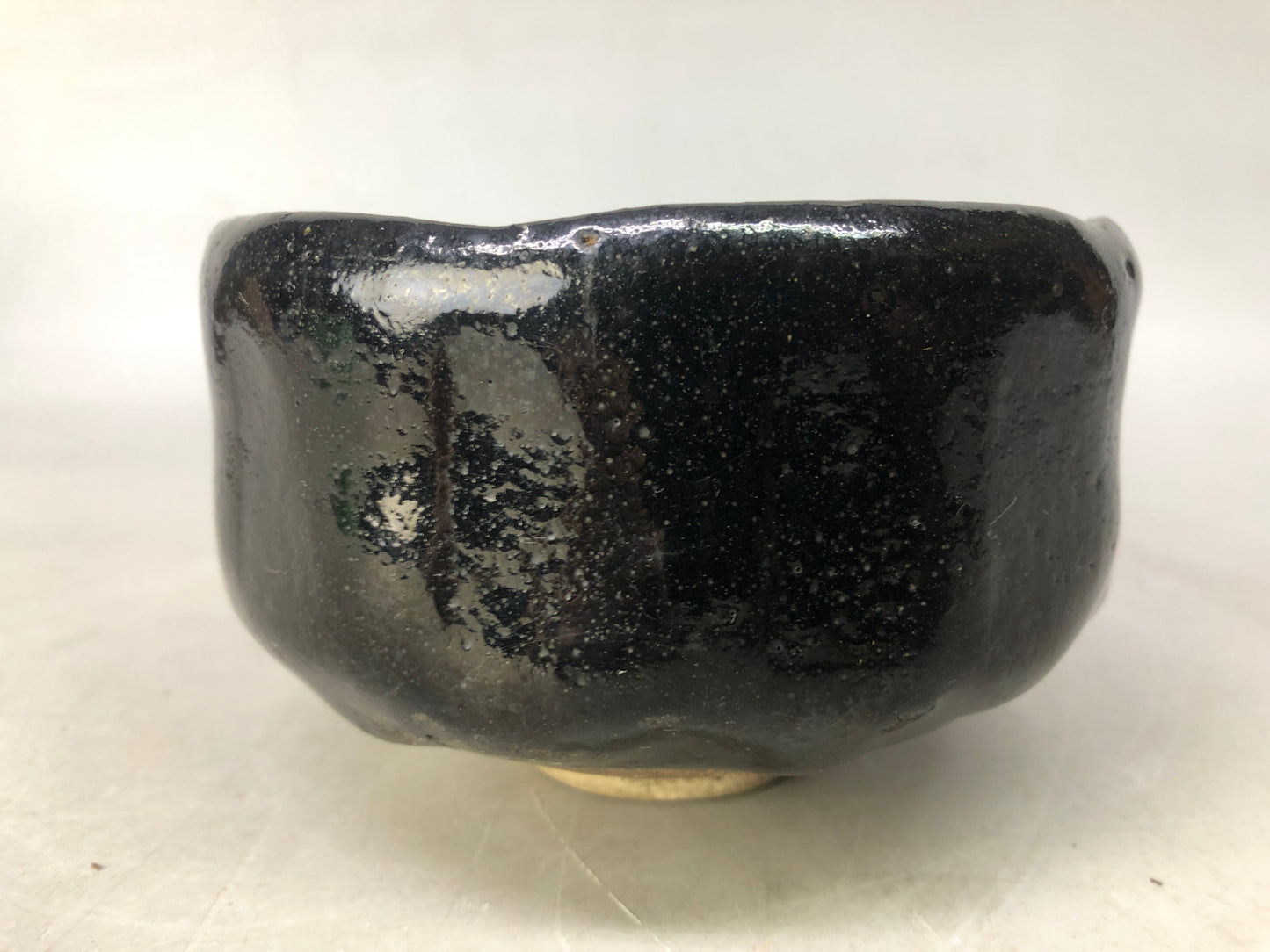 Y8370 CHAWAN Raku-ware black bowl Ryounyu signed box Japan antique tea ceremony