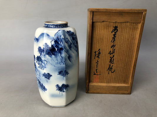 Y8372 FLOWER VASE Seto-ware signed box Japan ikebana floral arrangement interior