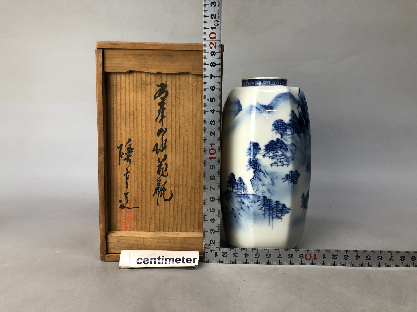 Y8372 FLOWER VASE Seto-ware signed box Japan ikebana floral arrangement interior