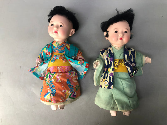 Y8376 NINGYO Ichimatsu crawling doll Boy 2 pieces Japan antique kimono figure