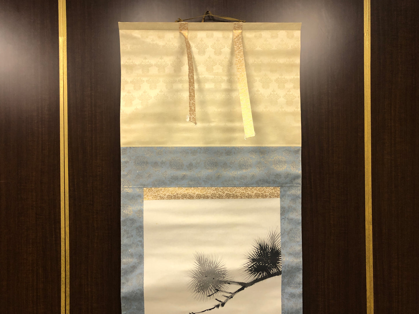 Y8429 KAKEJIKU 2 Carps Pine signed box Japan antique hanging scroll interior art