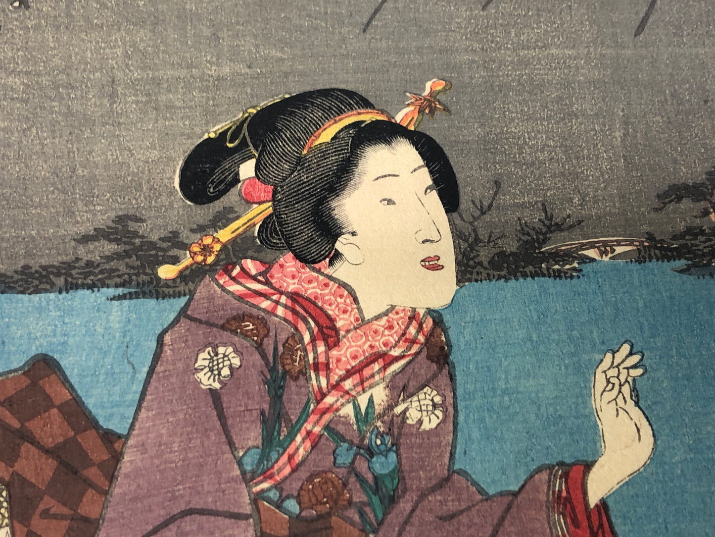 Y8434 WOODBLOCK PRINT Toyokuni Beautiful women single piece Japan Ukiyoe antique