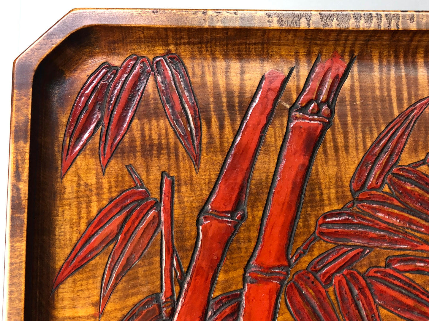 Y8464 TRAY wooden OBON OZEN bamboo carving Japan antique serving serveware
