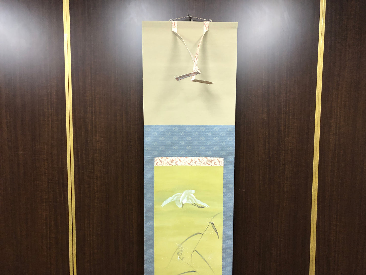 Y8516 KAKEJIKU Heron Snow signed box Japan antique hanging scroll wall decor
