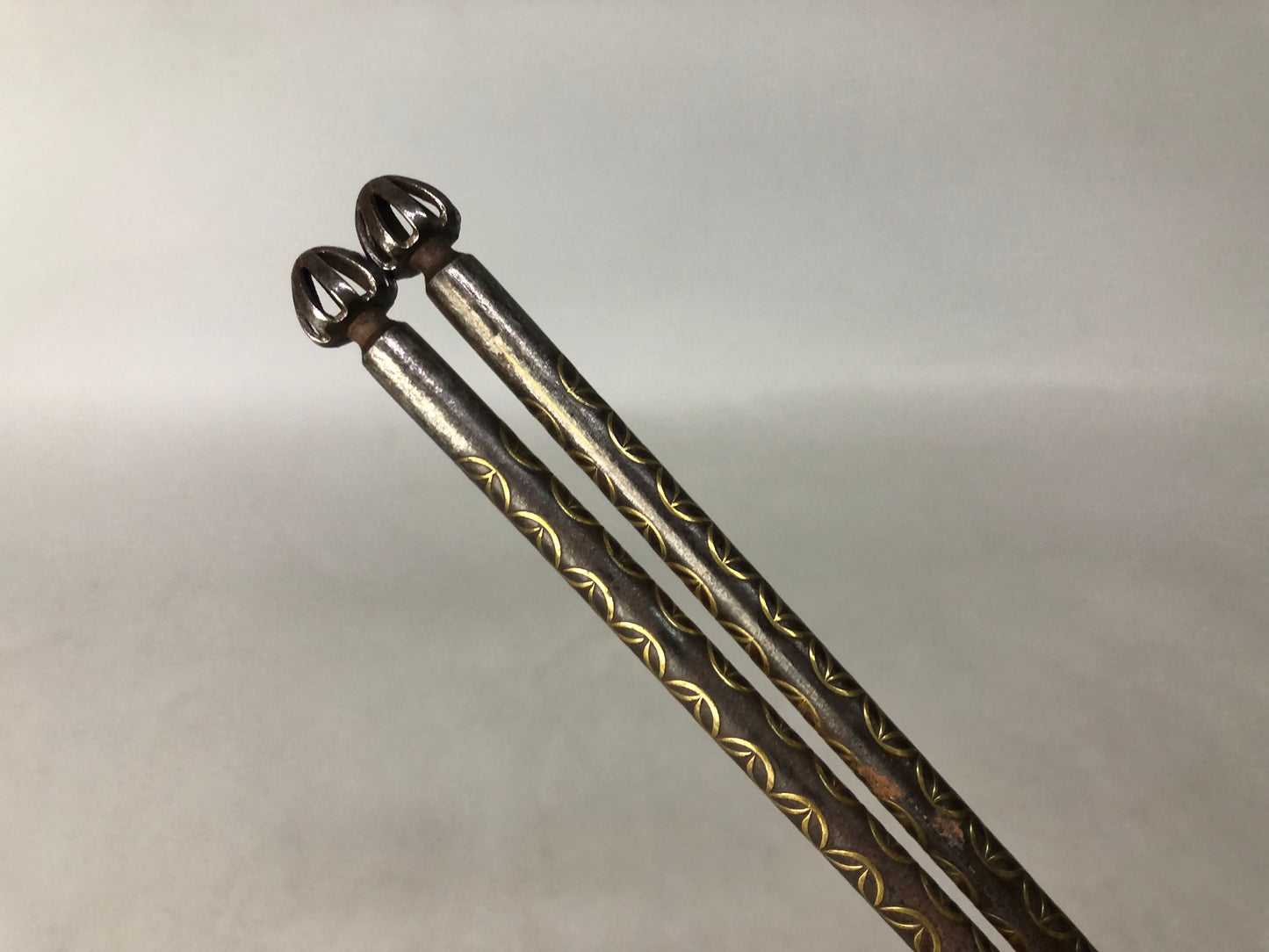 Y8525 HIBASHI Iron chopsticks tongs bag box Japan Tea Ceremoy utenisls antique