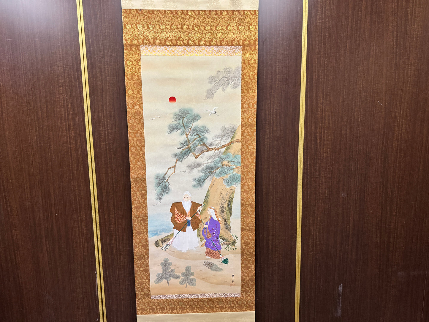 Y8561 KAKEJIKU Takasago old couple signed box Japan antique hanging scroll deor