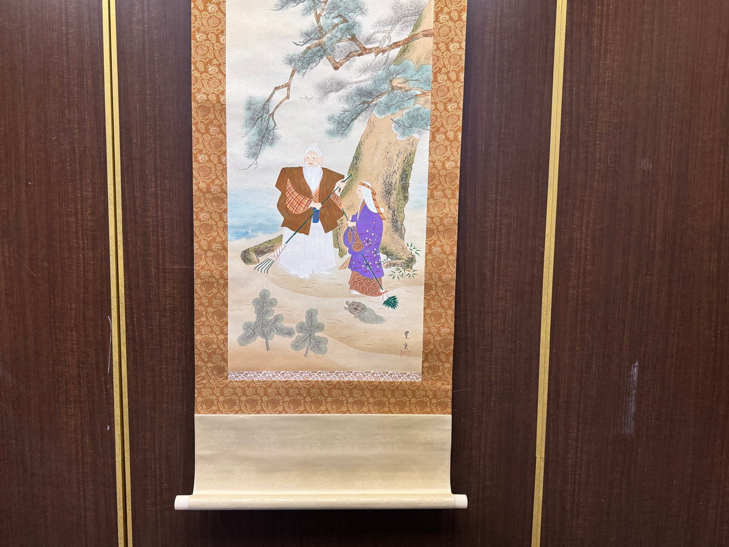 Y8561 KAKEJIKU Takasago old couple signed box Japan antique hanging scroll deor
