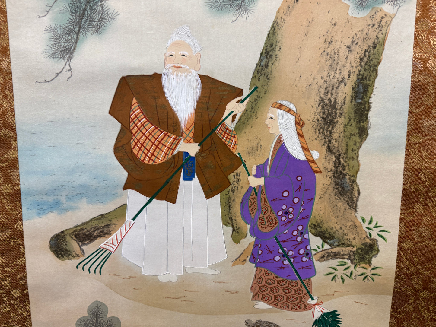 Y8561 KAKEJIKU Takasago old couple signed box Japan antique hanging scroll deor