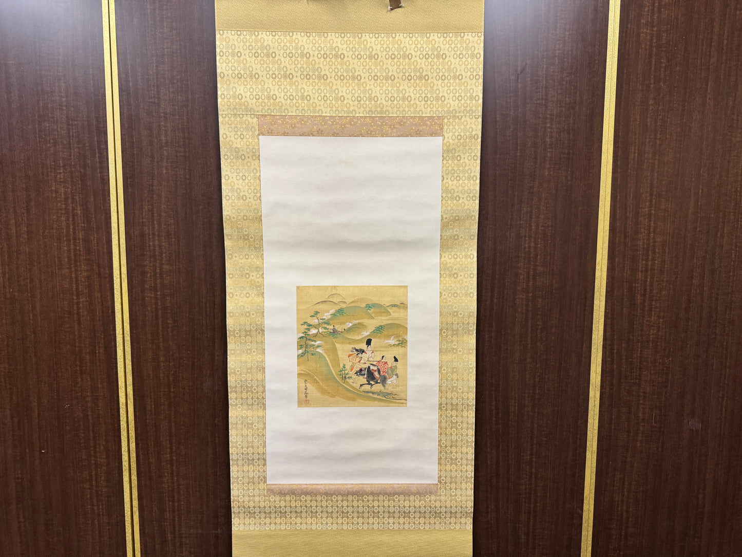 Y8564 KAKEJIKU Warrior bushi signed box Yamato-e Japan antique hanging scroll
