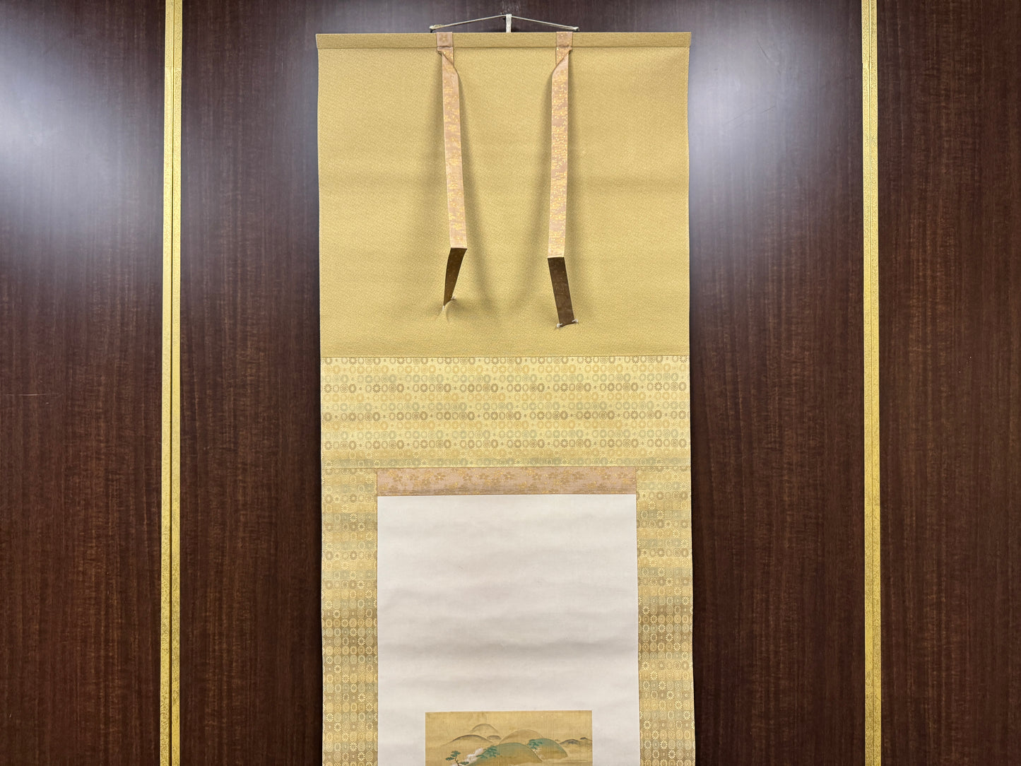 Y8564 KAKEJIKU Warrior bushi signed box Yamato-e Japan antique hanging scroll
