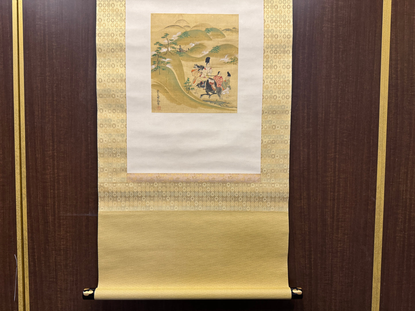 Y8564 KAKEJIKU Warrior bushi signed box Yamato-e Japan antique hanging scroll