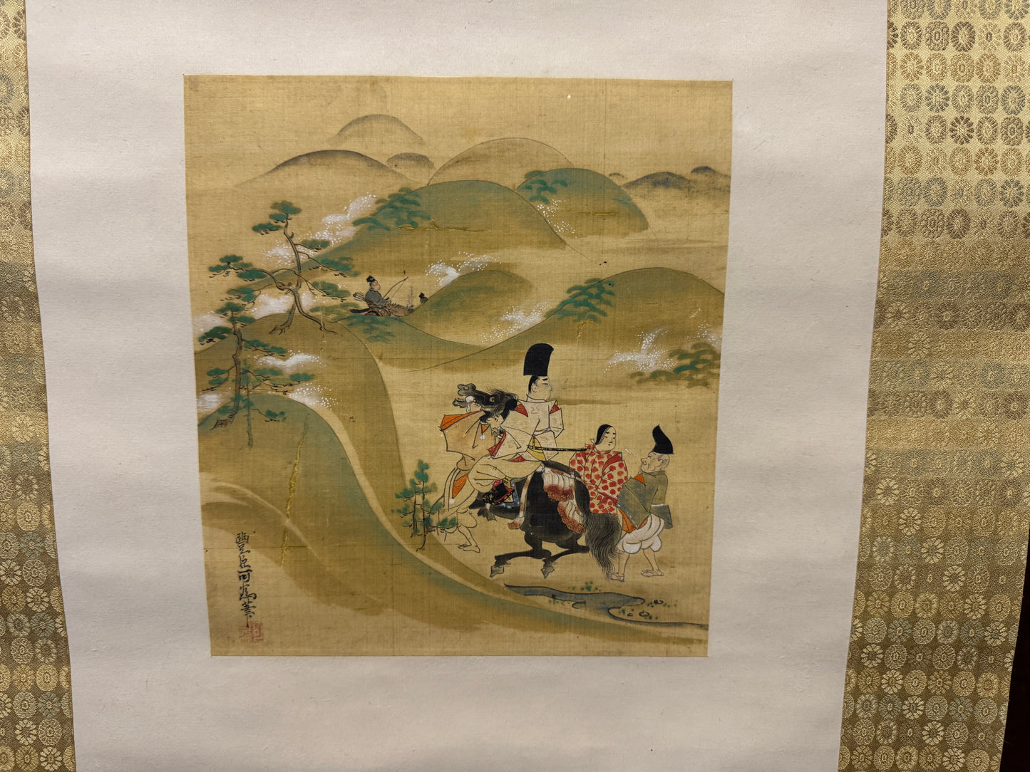 Y8564 KAKEJIKU Warrior bushi signed box Yamato-e Japan antique hanging scroll