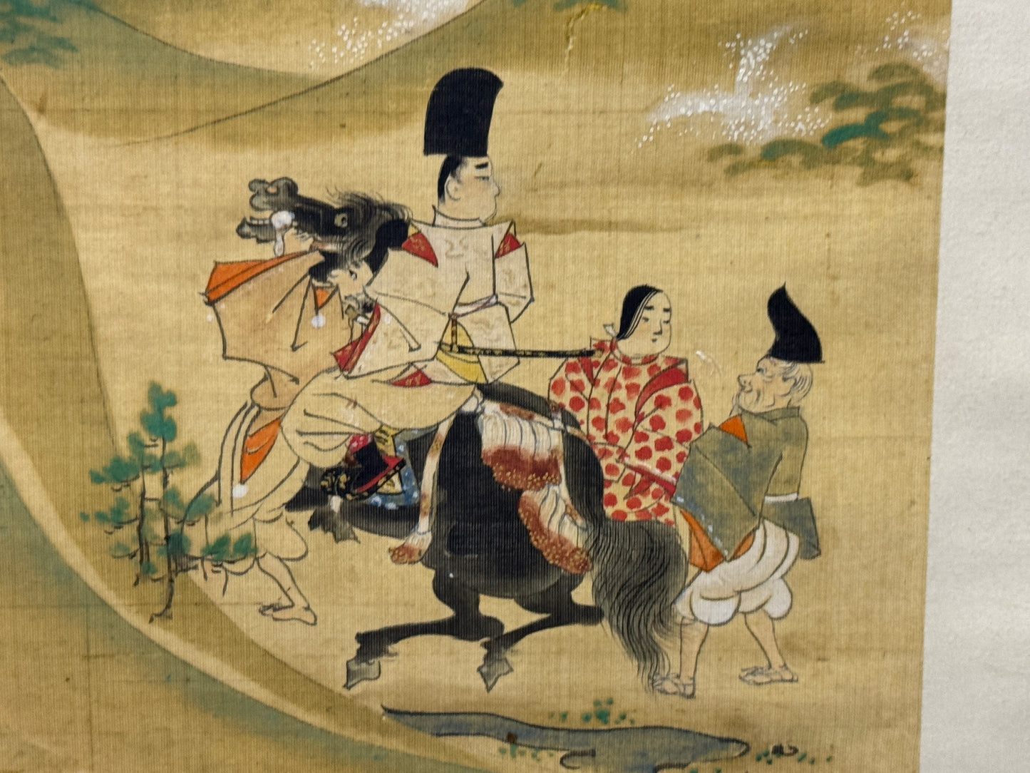 Y8564 KAKEJIKU Warrior bushi signed box Yamato-e Japan antique hanging scroll