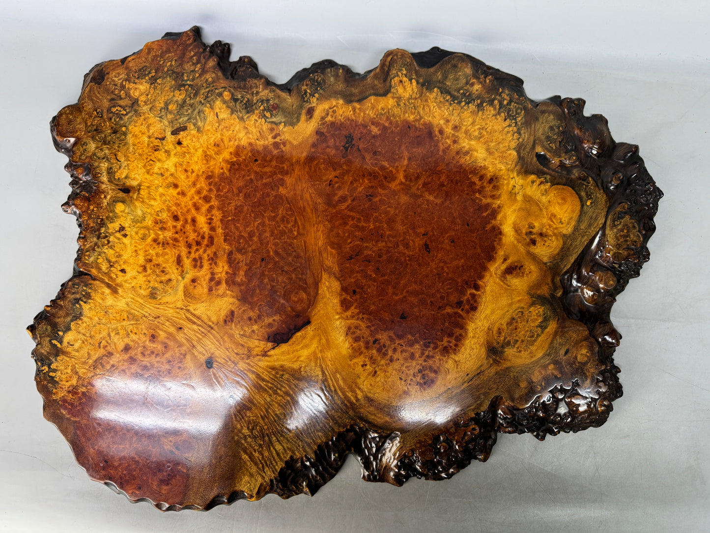 Y8613 FLOWER STAND Tamamoku wooden base plate Japan antique ikebana interior