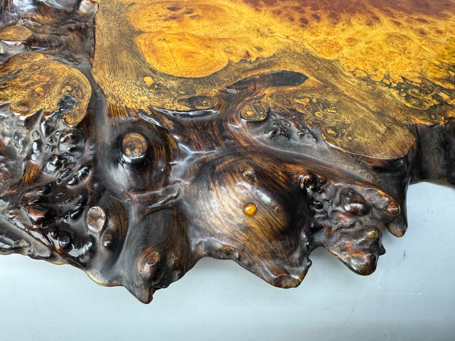 Y8613 FLOWER STAND Tamamoku wooden base plate Japan antique ikebana interior