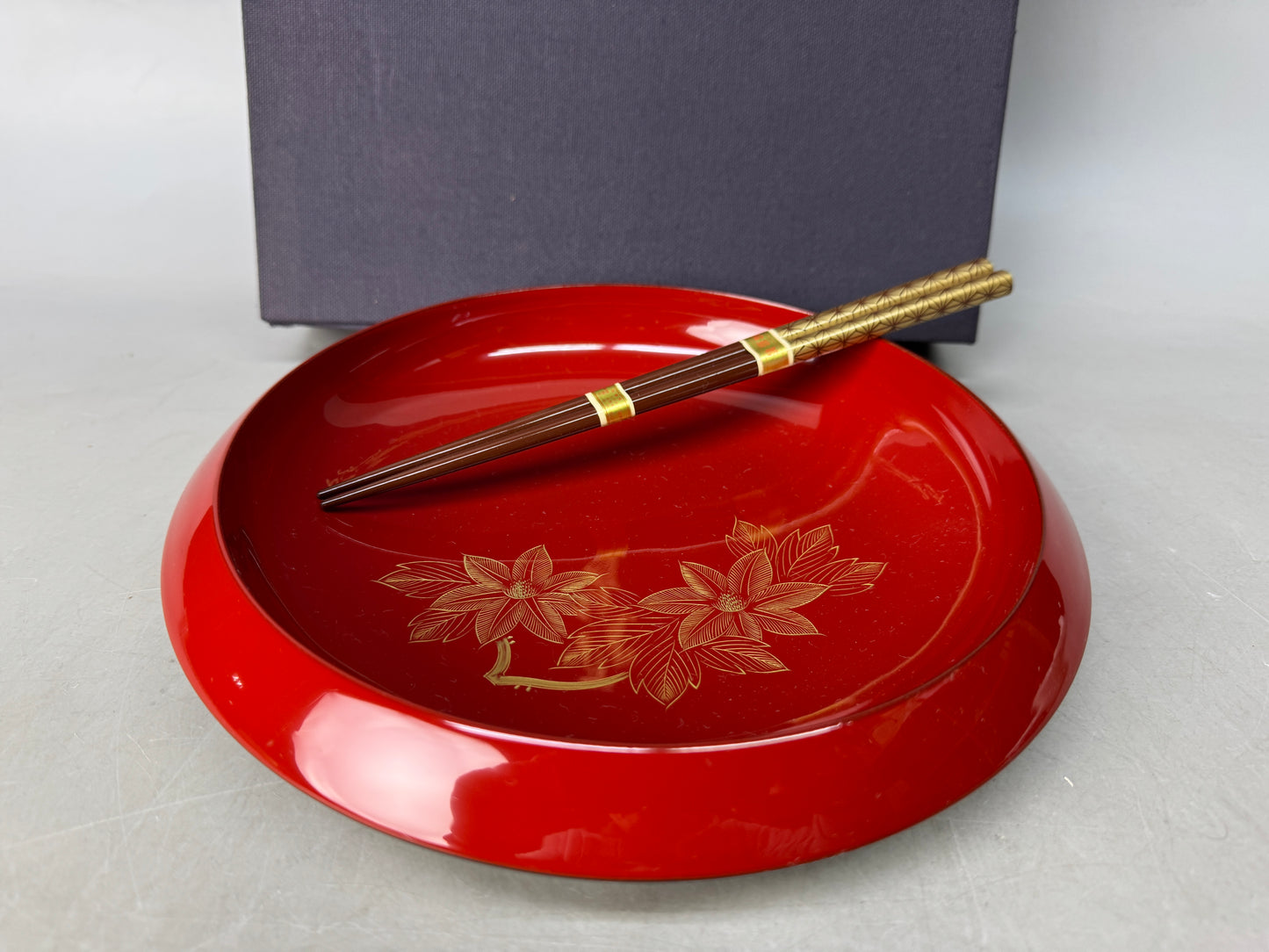 Y8754 CHAWAN Wajima lacquer confectionery bowl chopsticks box Japan antique