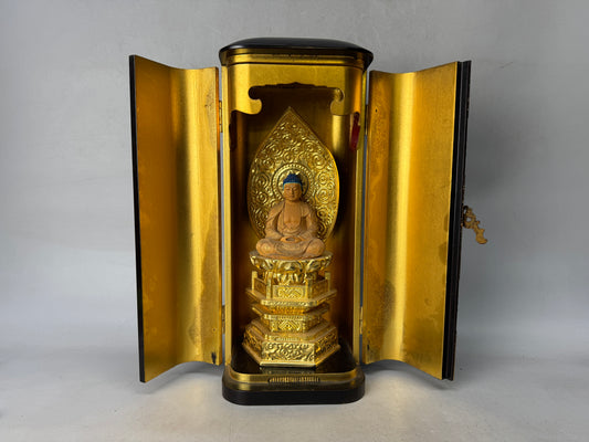Y8761 STATUE wood carving Buddha figure shrine Japan antique interior decor