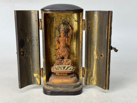 Y8762 STATUE wooden Bishamonten Buddha figure shrine Japan antique interior