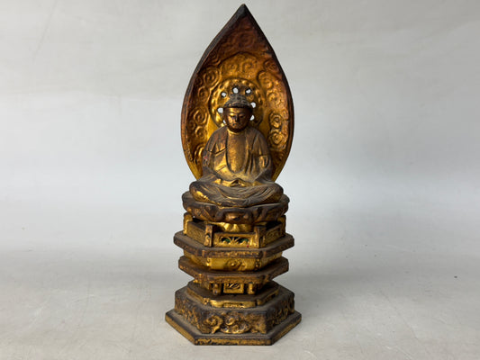 Y8764 STATUE wood carving Buddha figure figurine Japan antique interior decor