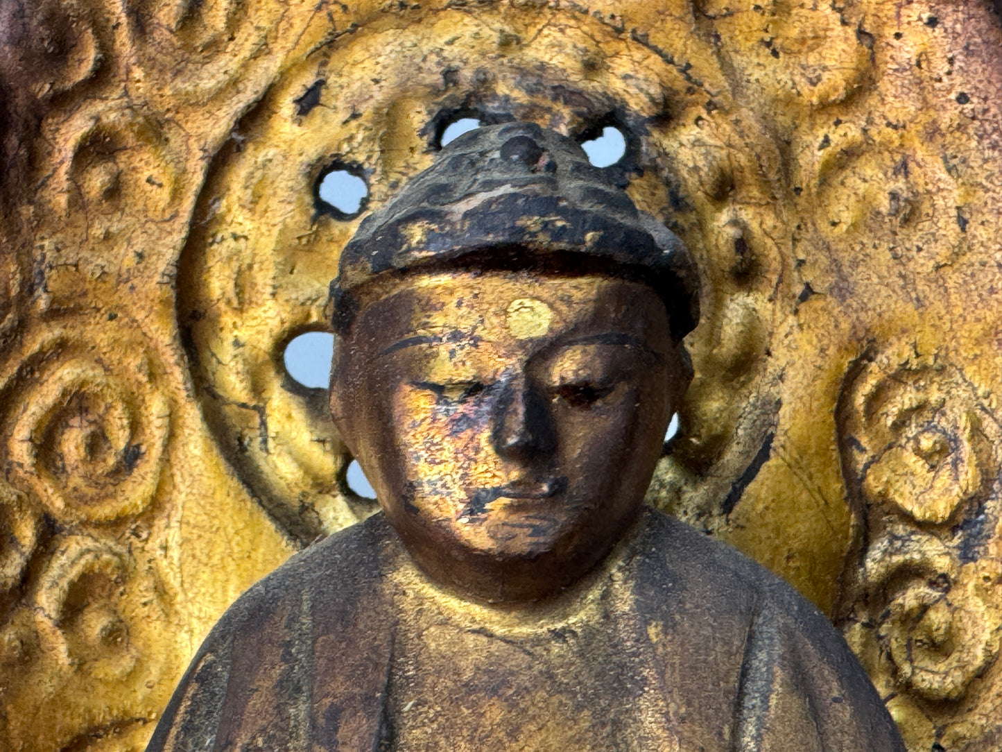 Y8764 STATUE wood carving Buddha figure figurine Japan antique interior decor