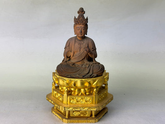 Y8765 STATUE wooden seated Buddha figurine figure signed Japan antique interior