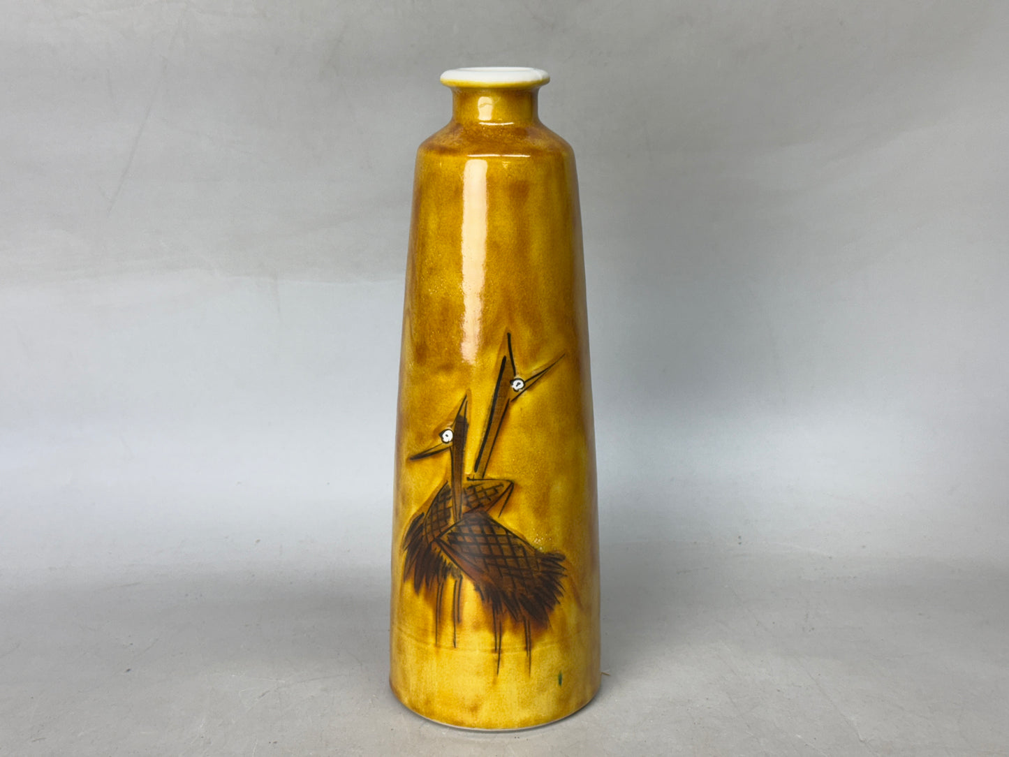Y8770 FLOWER VASE Kutani-ware signed box Japan ikebana floral arrangement decor