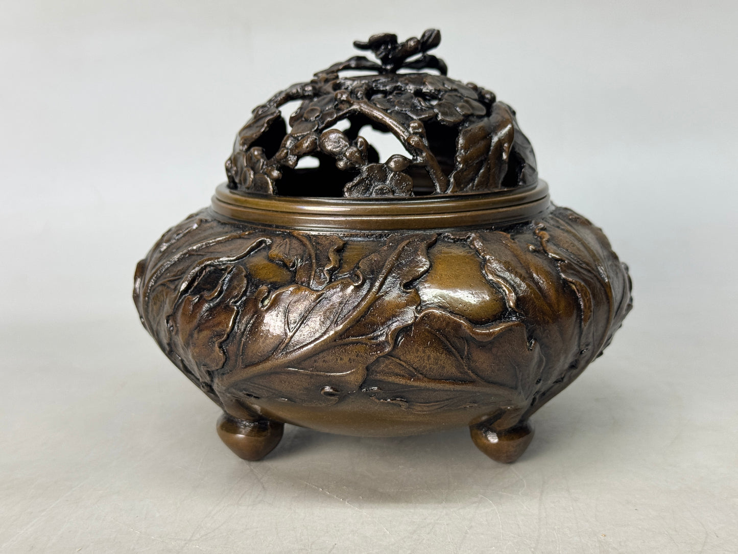 Y8782 KOURO Copper signed box Japan antique fragrance incense burner aroma