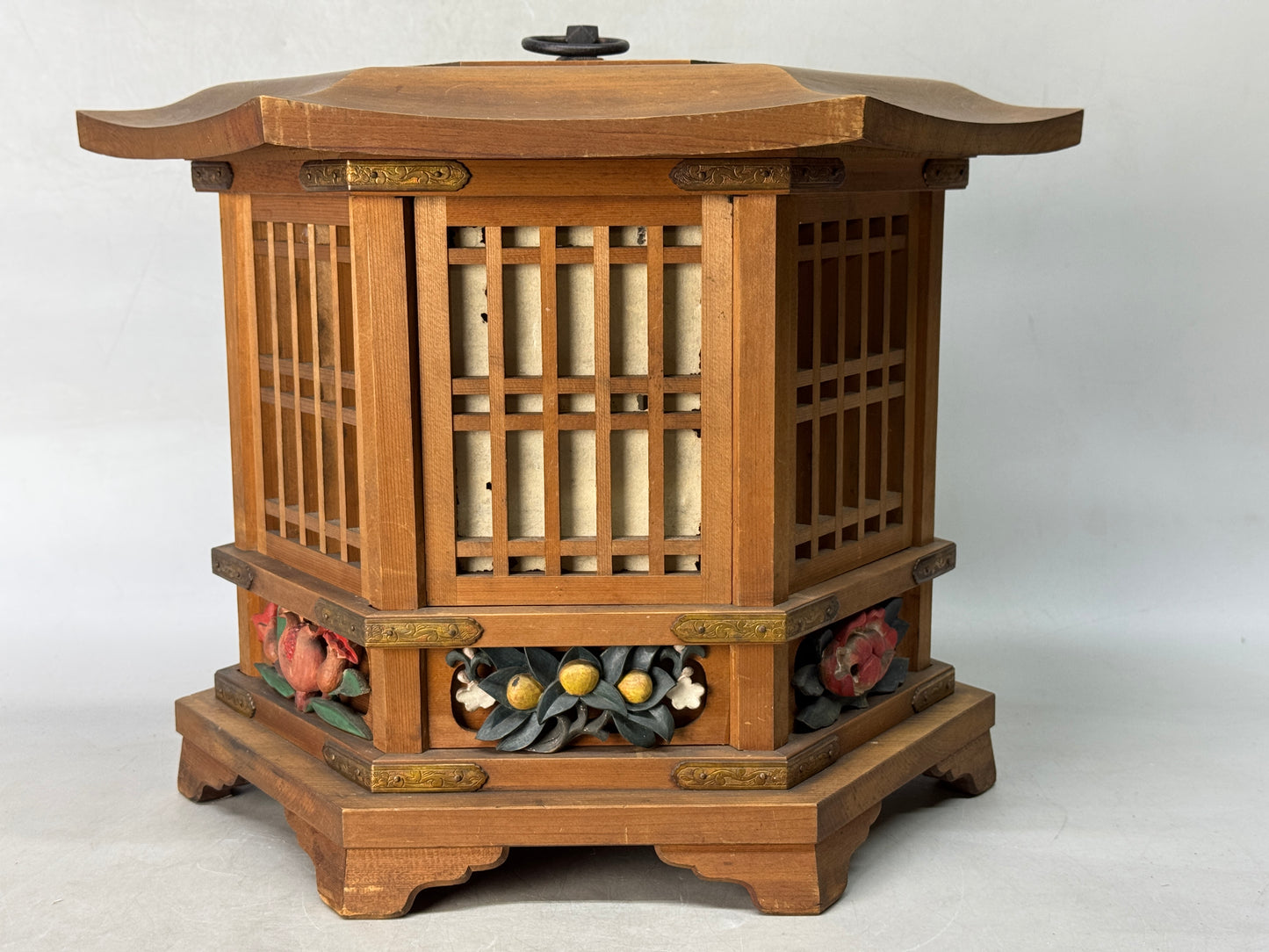 Y8795 TOUROU wooden painted Hanging Lantern signed Japan antique interior decor