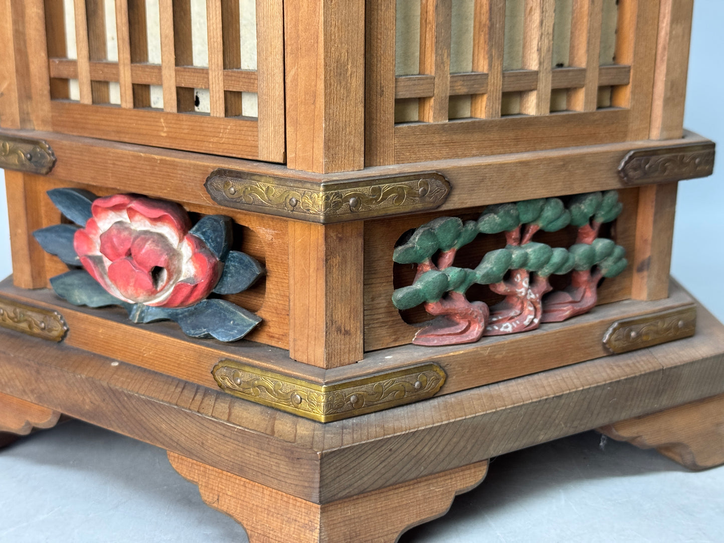 Y8795 TOUROU wooden painted Hanging Lantern signed Japan antique interior decor
