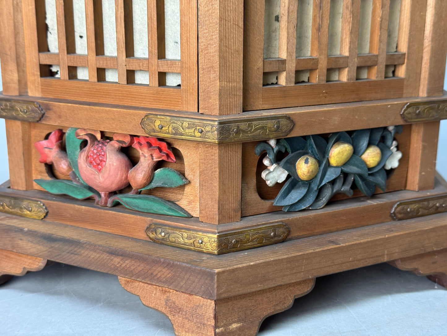 Y8795 TOUROU wooden painted Hanging Lantern signed Japan antique interior decor