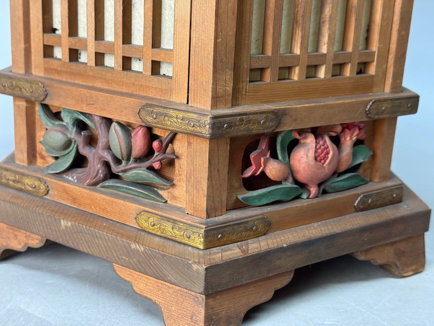Y8795 TOUROU wooden painted Hanging Lantern signed Japan antique interior decor
