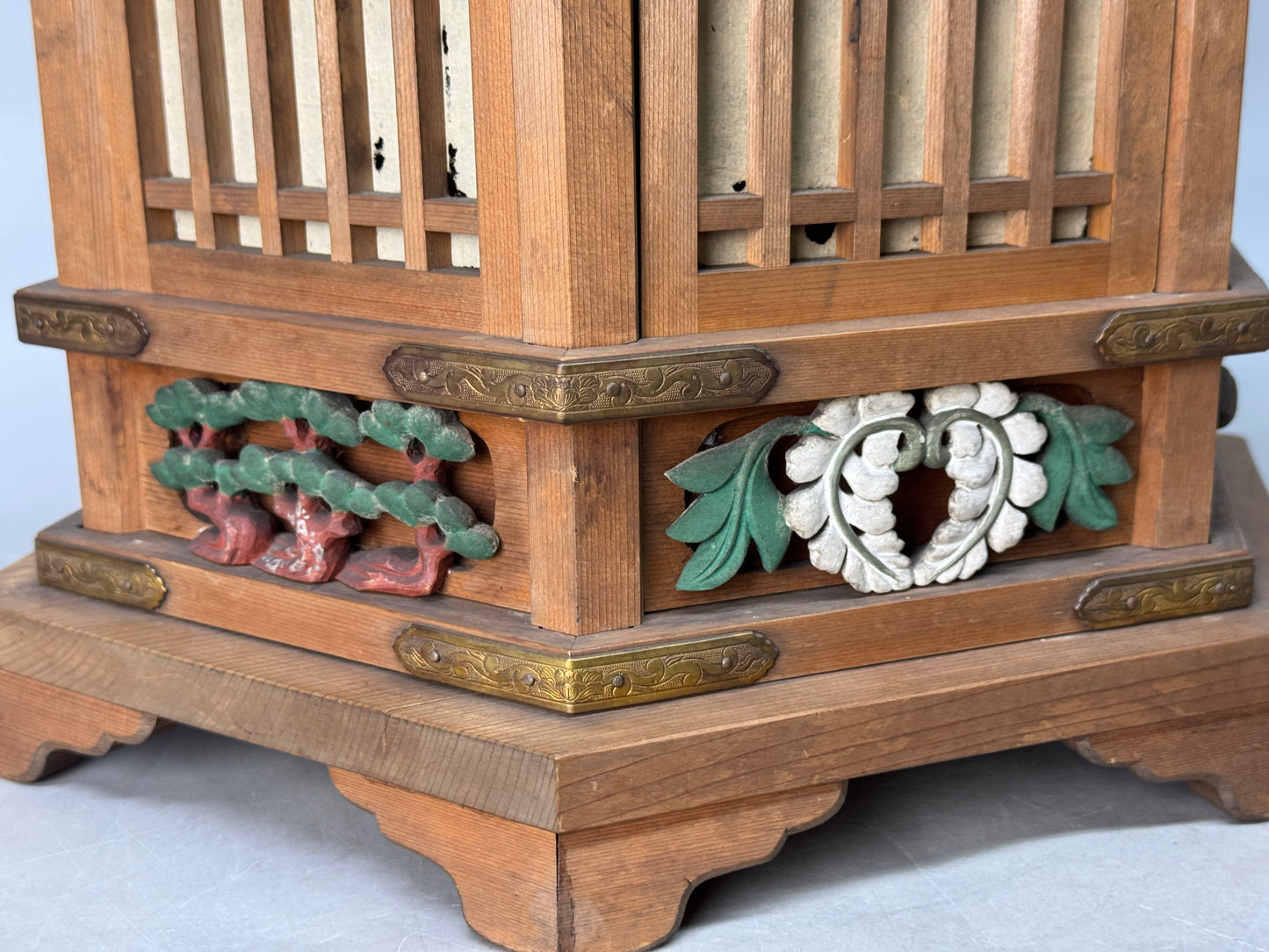 Y8795 TOUROU wooden painted Hanging Lantern signed Japan antique interior decor
