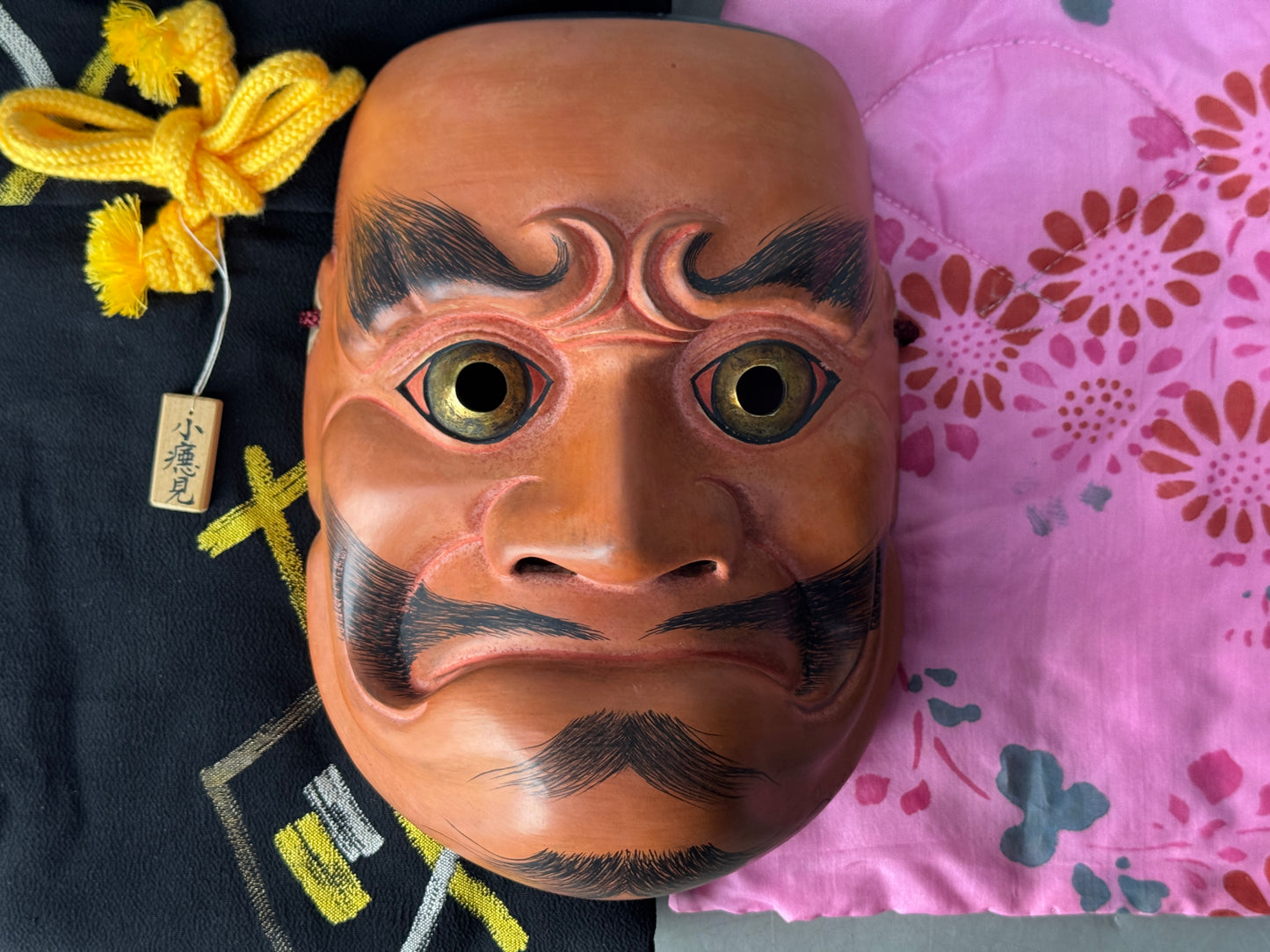 Y8803 NOH MASK wood carving Kobeshimi demon oni Japan antique omen dance drama