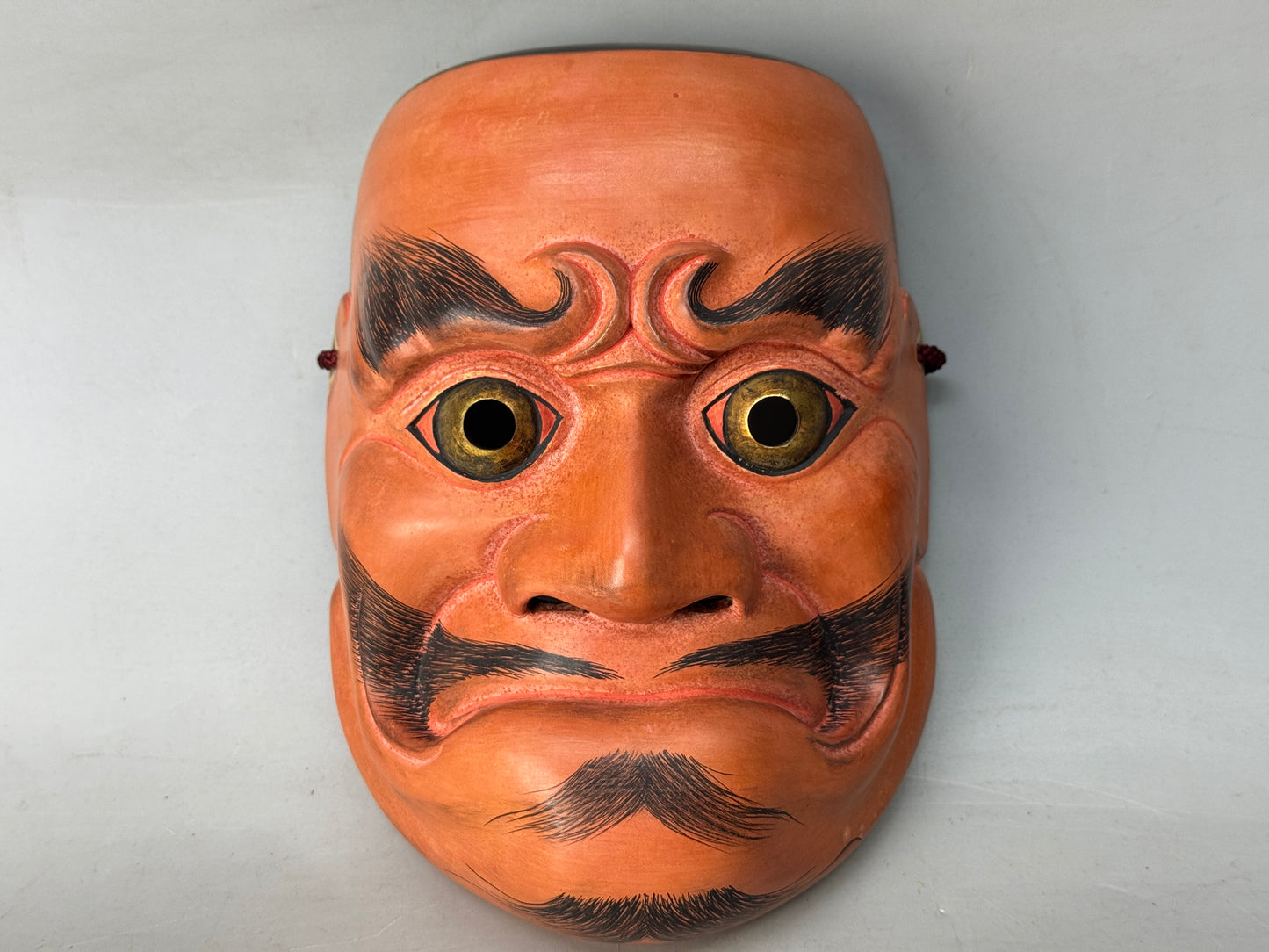 Y8803 NOH MASK wood carving Kobeshimi demon oni Japan antique omen dance drama