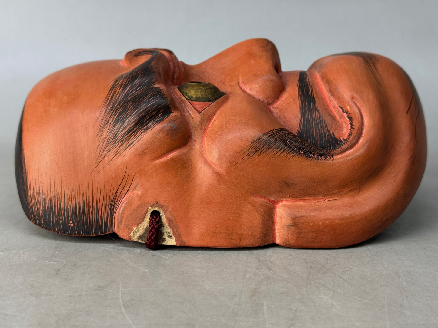 Y8803 NOH MASK wood carving Kobeshimi demon oni Japan antique omen dance drama
