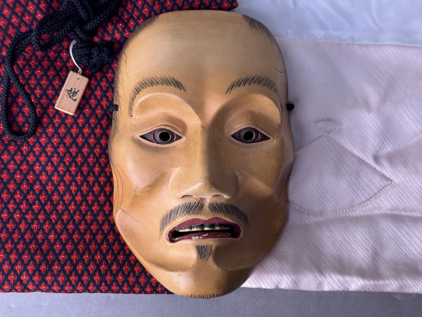 Y8804 NOH MASK wood carving Yase-otoko skinny ghost spirit Japan antique omen