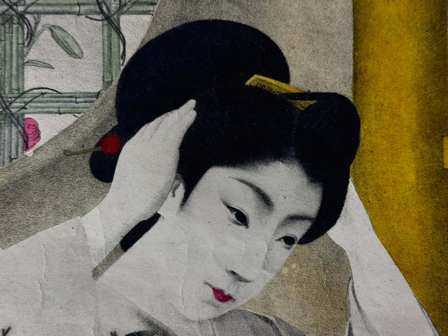 Y8816 LITHOGRAPH Beauty Makeup Meiji period Japan Ukiyoe antique art interior