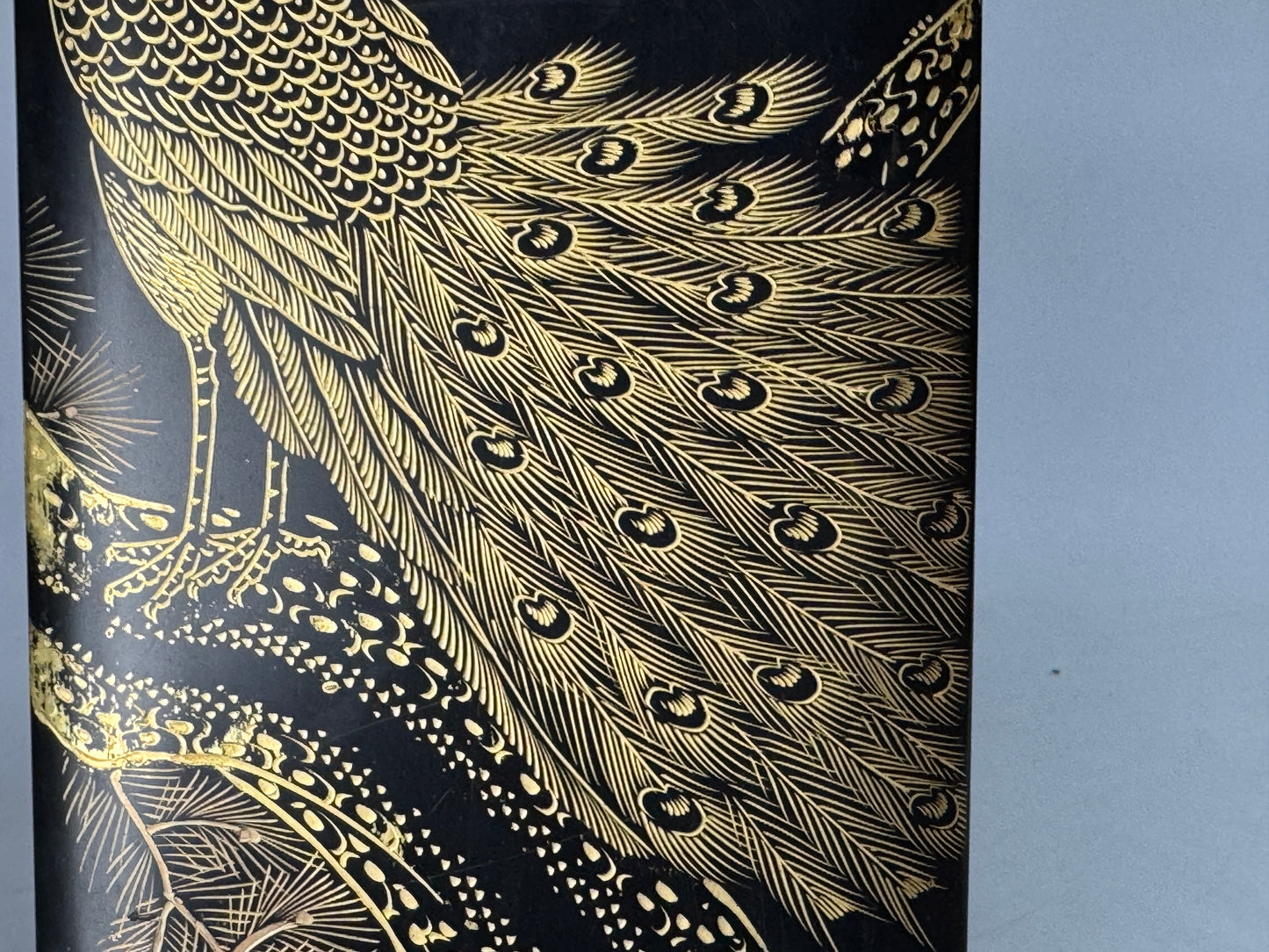 Y8831 BOX Chinkin Makie Peacock Letter Case Signed Japan antique storage decor