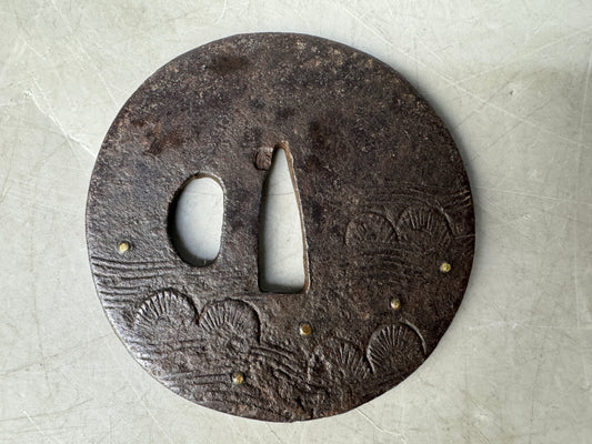Y8837 TSUBA Iron sword guard Round Japan samurai katana antique koshirae edo