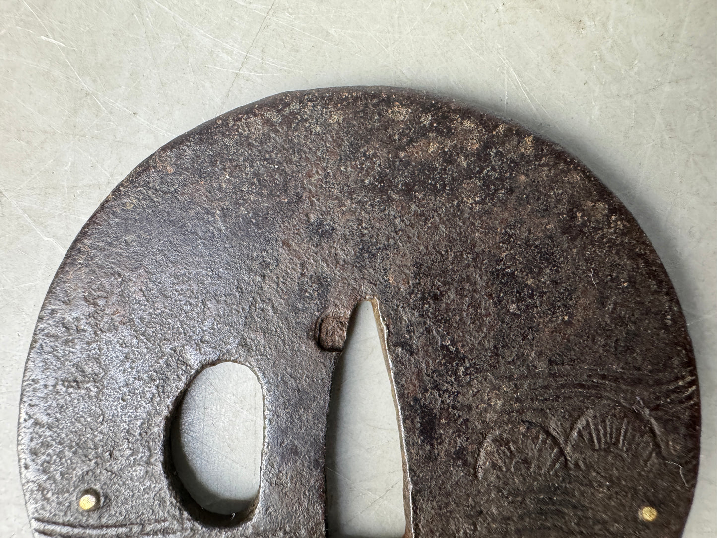 Y8837 TSUBA Iron sword guard Round Japan samurai katana antique koshirae edo