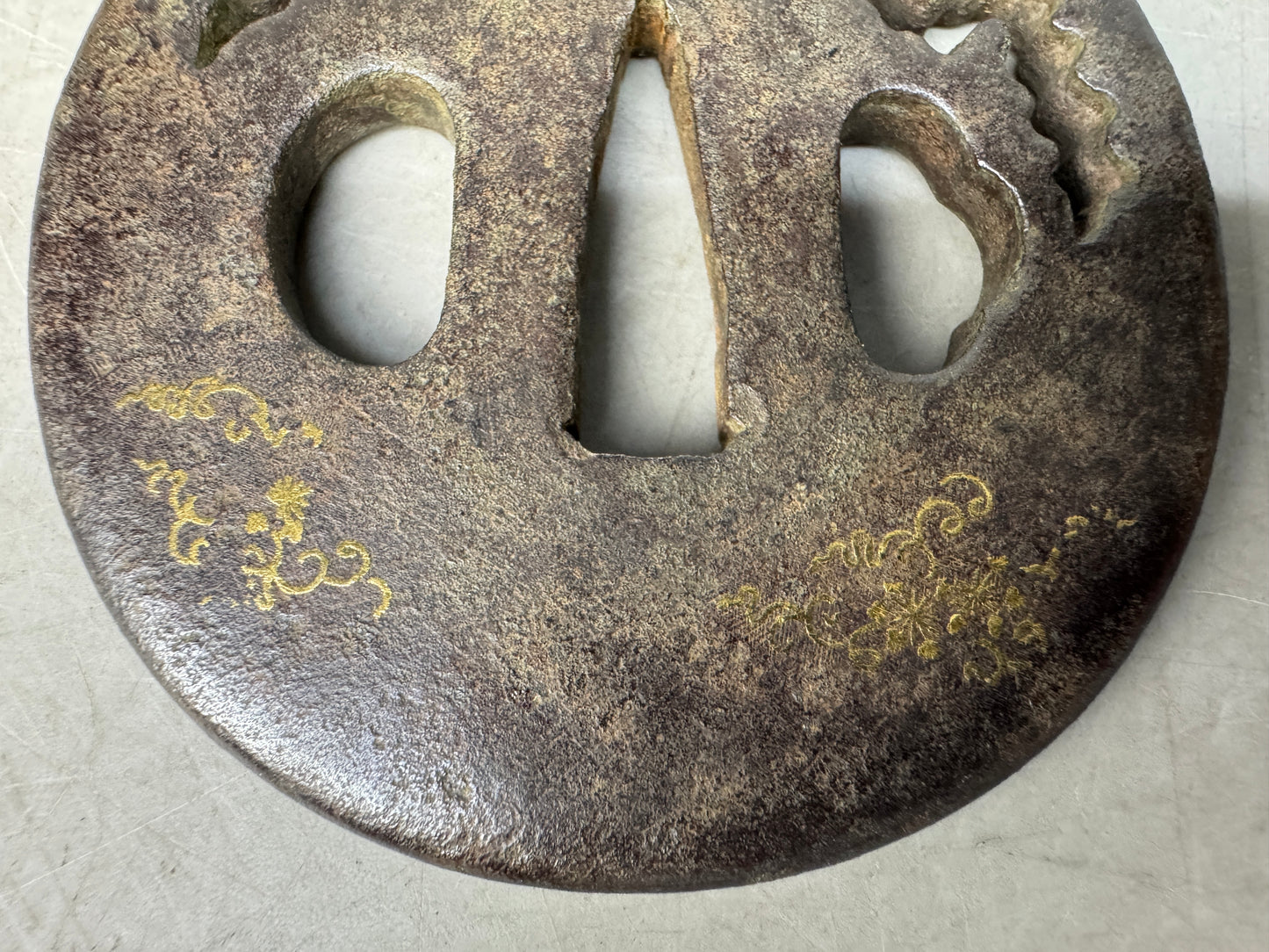 Y8842 TSUBA Iron sword guard box Japan samurai katana antique koshirae edo