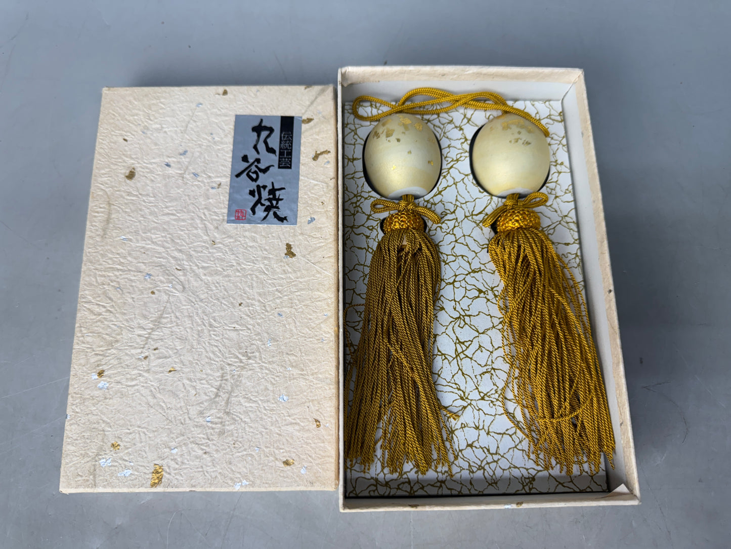 Y8844 FUCHIN Kutani-ware signed box Japan kakejiku Hanging Scroll Weight decor