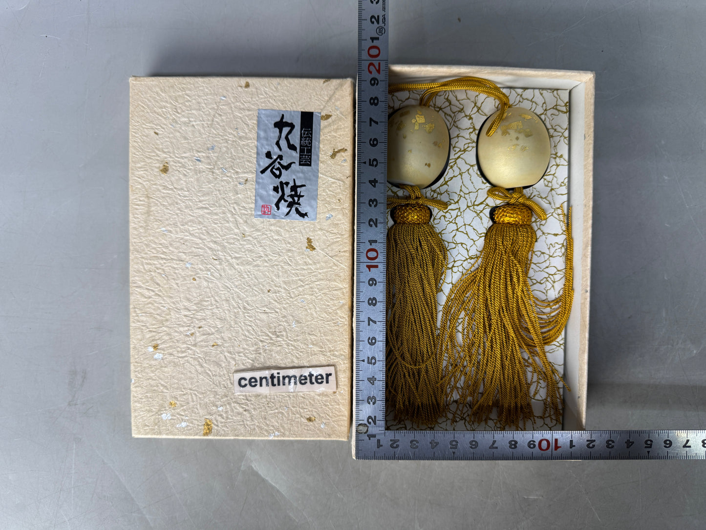 Y8844 FUCHIN Kutani-ware signed box Japan kakejiku Hanging Scroll Weight decor
