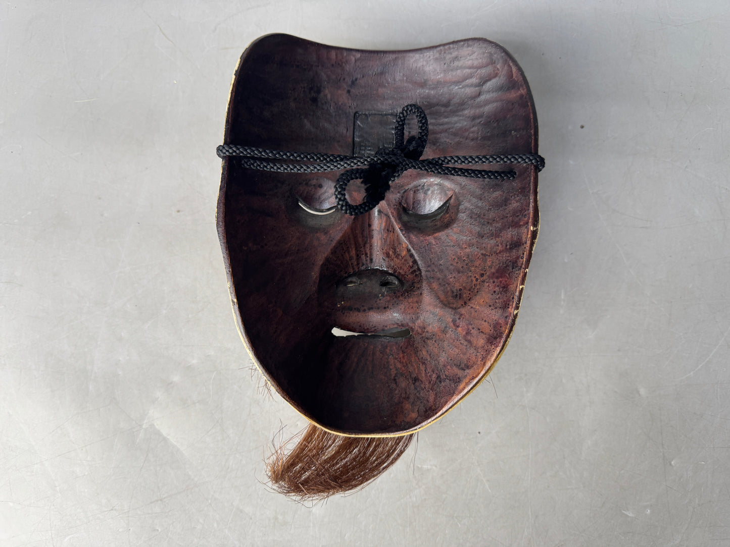 Y8854 NOH MASK wood carving Kagekiyo signed Japan antique omen men dance drama