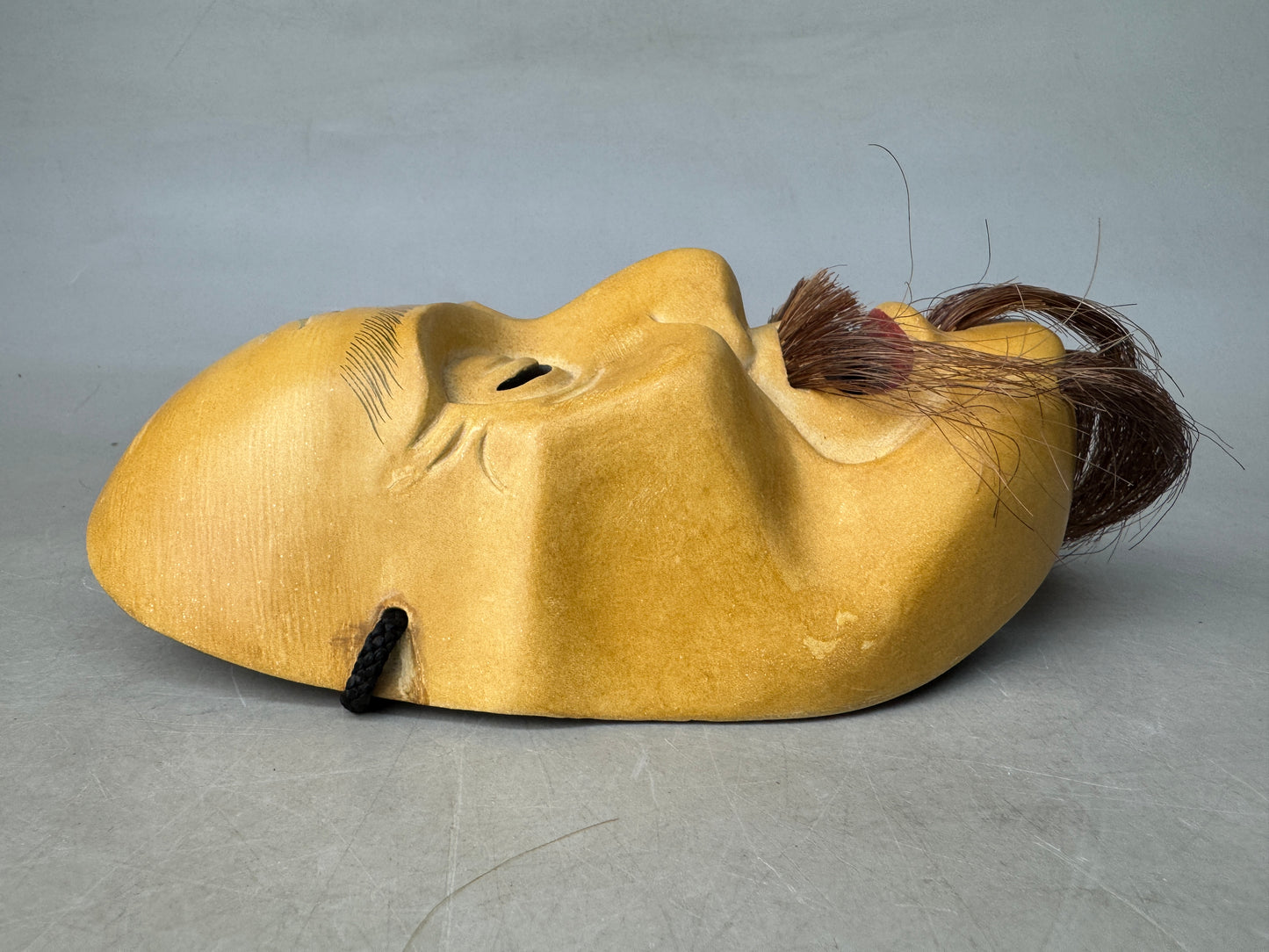 Y8854 NOH MASK wood carving Kagekiyo signed Japan antique omen men dance drama