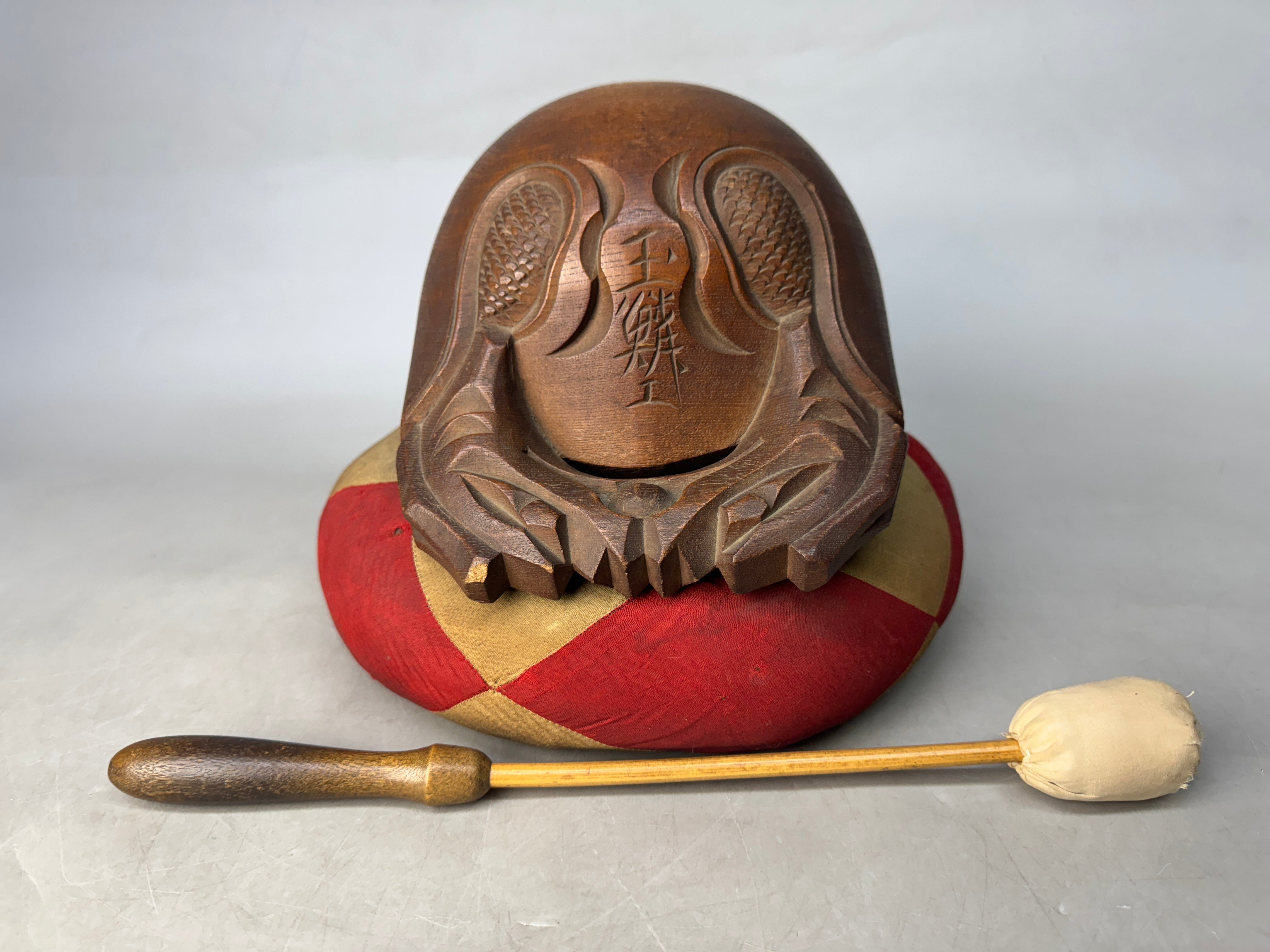 Y8864 MOKUGYO wooden Buddhist Monk Instrument signed Japan antique tem ...