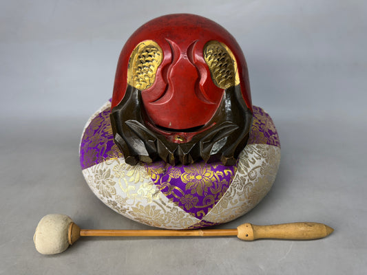 Y8865 MOKUGYO wooden Buddhist Monk Instrument Makie cushion Japan antique temple