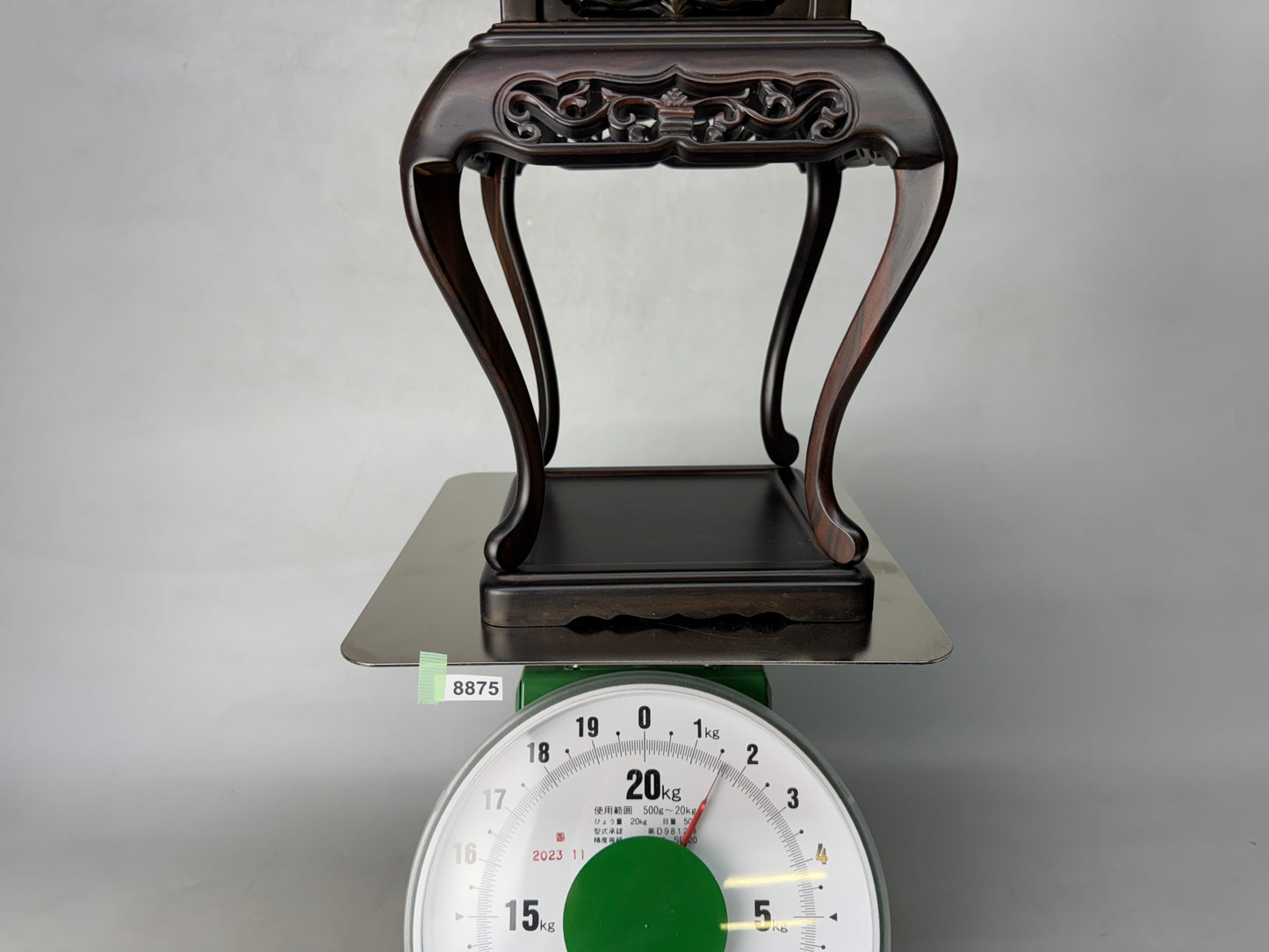 Y8875 FLOWER STAND Striped ebony wood openwork Japan antique ikebana interior