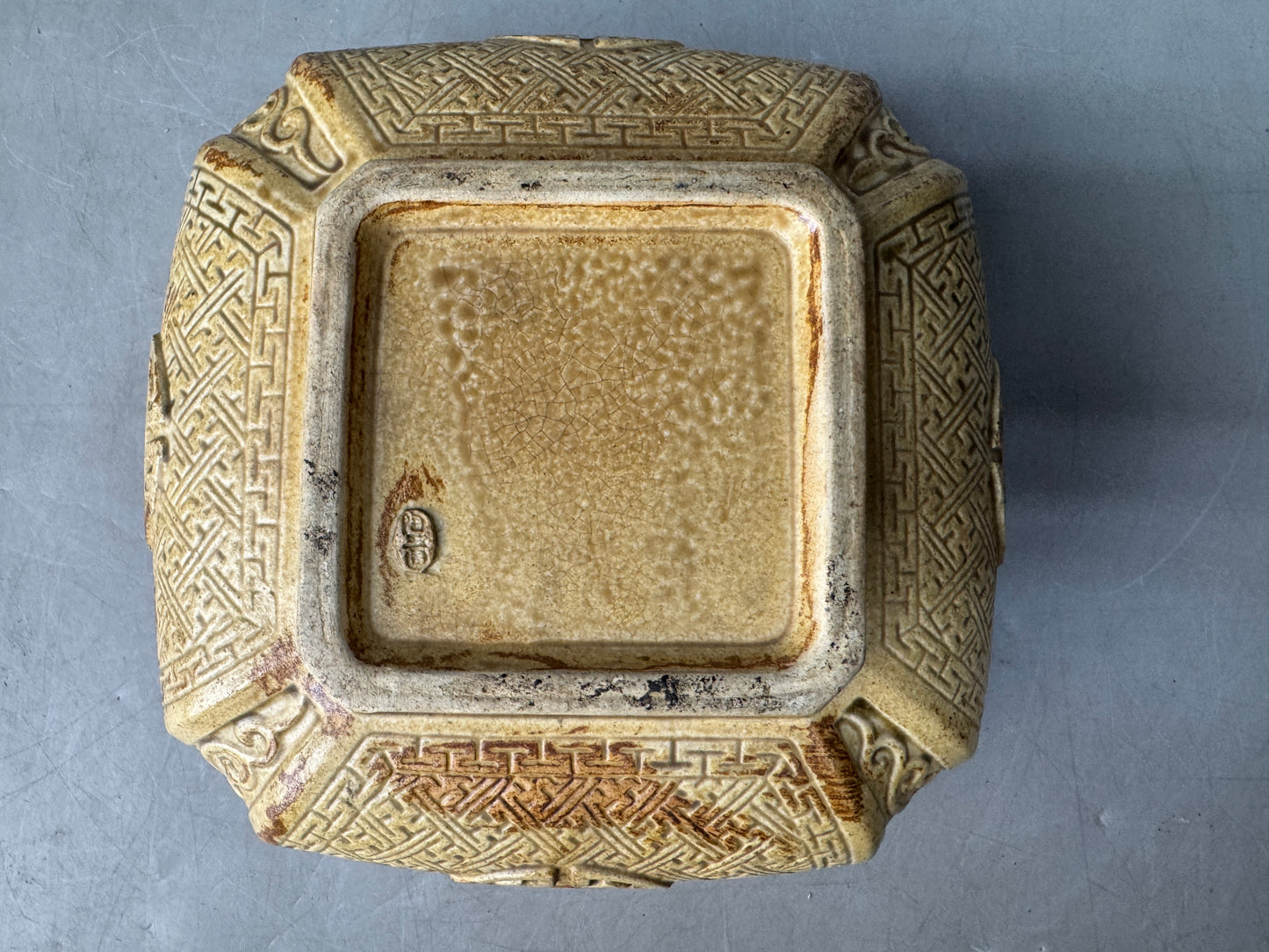 Y8882 CHAWAN Yosamu-ware bowl signed box geometric pattern Japan antique kitchen
