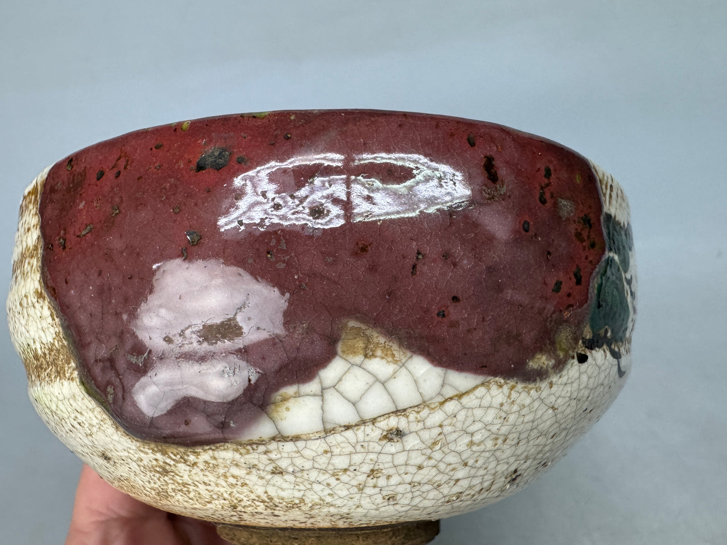 Y8889 CHAWAN Oribe-ware bowl Crane signed Japan antique tea ceremony cup pottery